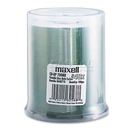 Maxell Maxell CD-R Discs, 700MB/80 min, 48x, Spindle, Printable Matte Silver, 100/Pack 648710